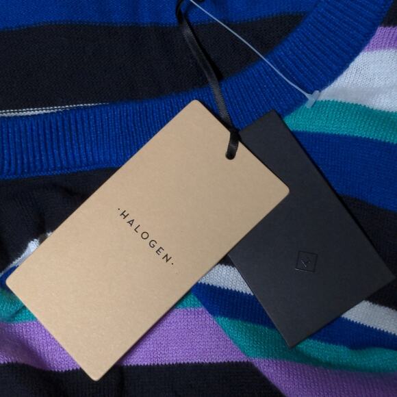 Halogen (Nordstrom) Crew Neck Sweater Blue- Lavender Multi Stripe XL New - Picture 6 of 11